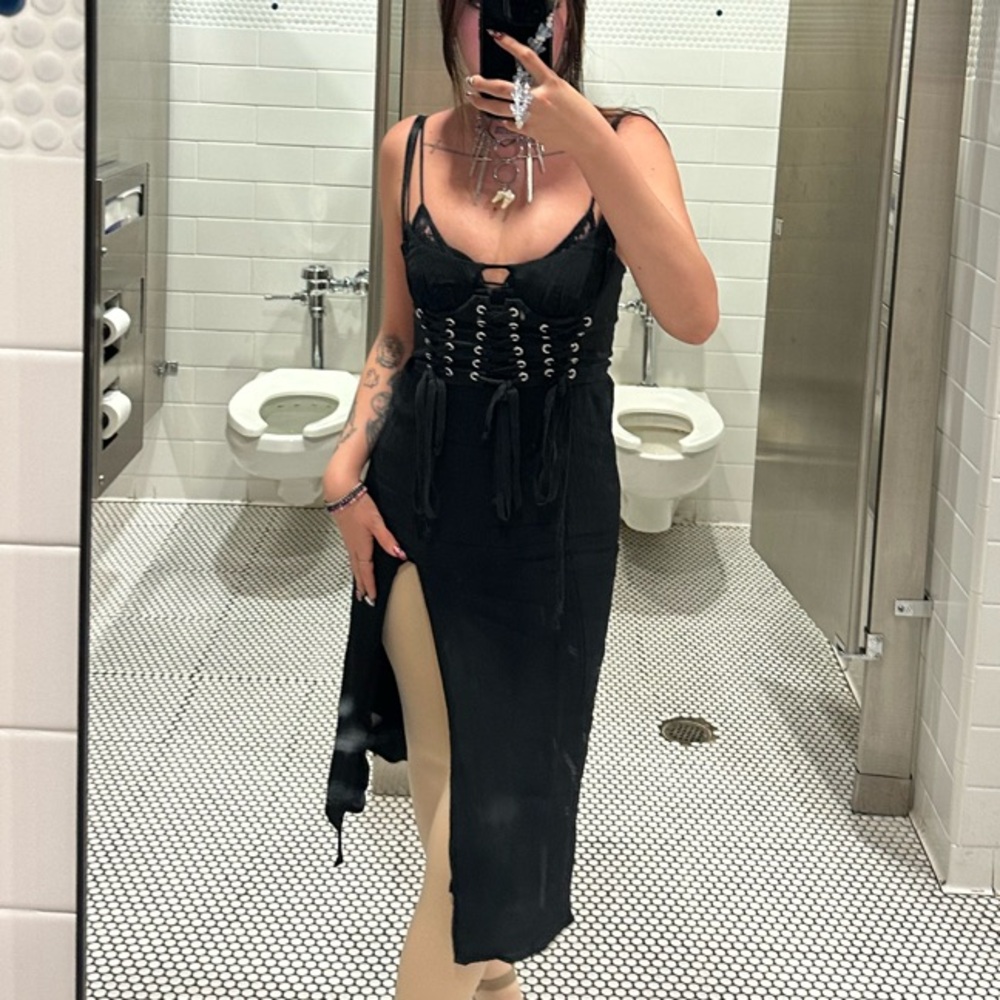 Urban outfitters Dara lace trim black midi dress